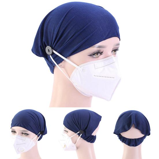 2Pcs Solid Color Headband Anti Slip Buttons Head Wraps Nurse Doctor Kerchief Hat