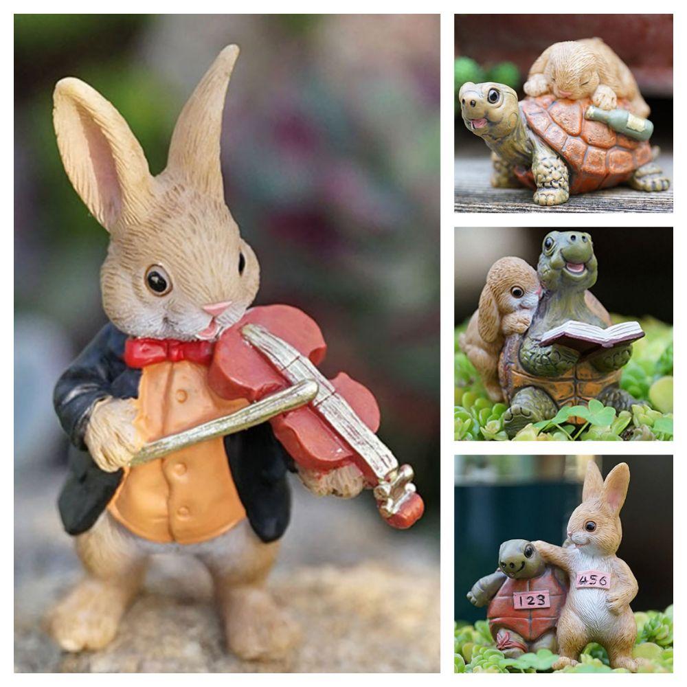 Multicolor Cartoon Rabbit Figurines Micro Landscape Lawn Animal Sculpture Indoor Outdoor
