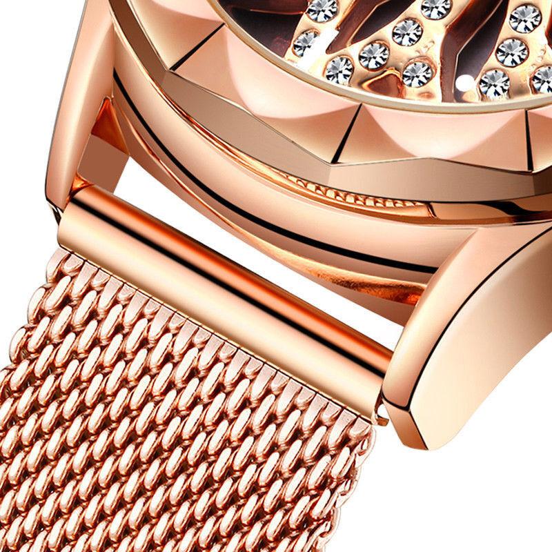 Gold Rose Crystal Flower Women Watches Ladies Quartz Alloy Mesh Watch New