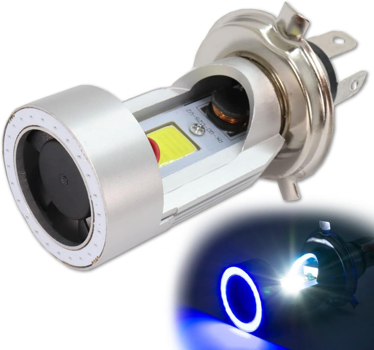 

VICHE CATT Motorcycle LED Headlight, H4/HS1 Hi/Lo, DC, Universal, with Cooling Fan, Pure White, with Blue Squid Rings