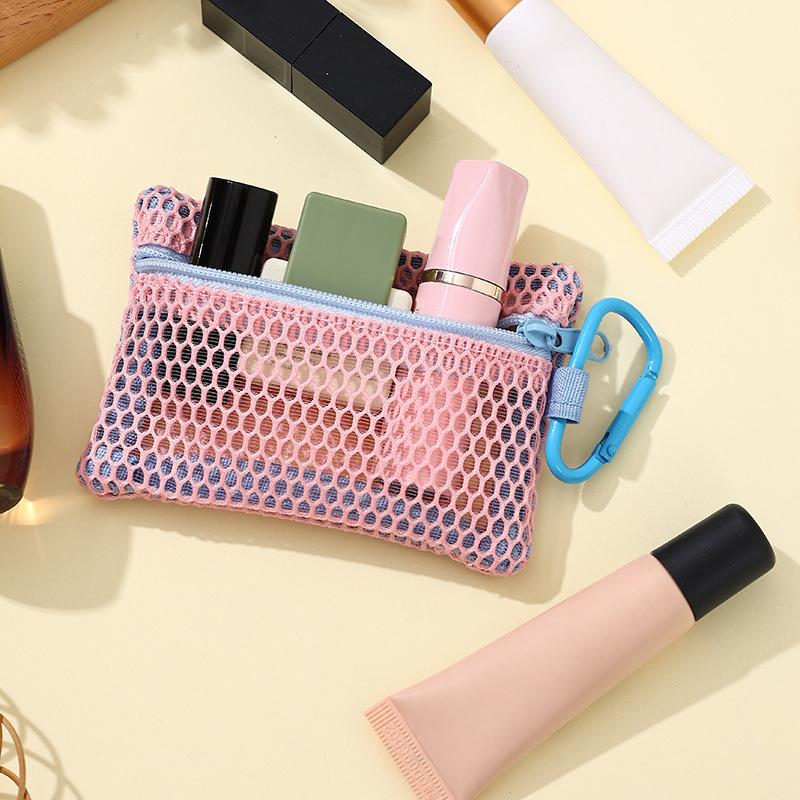 Transparent Mesh Makeup Bag Stylish Portable Cosmetic Pouch With Zipper Flat Design For Toiletries And Makeup Storage