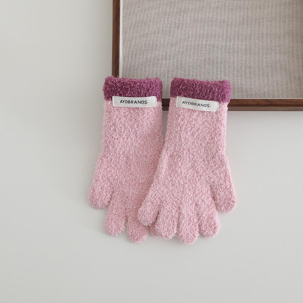 Children Gloves New Winter Lovely Coral Fleece Patchwork Letter Warm Baby Mittens Soft Full Finger Gloves Autumn Kids Gloves