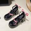 Mary Jane Thick-soled Thick-heeled High-heeled Bow 2025 Summer New One-word Strap Women's High-heeled Sandals Lolita Women's Shoes