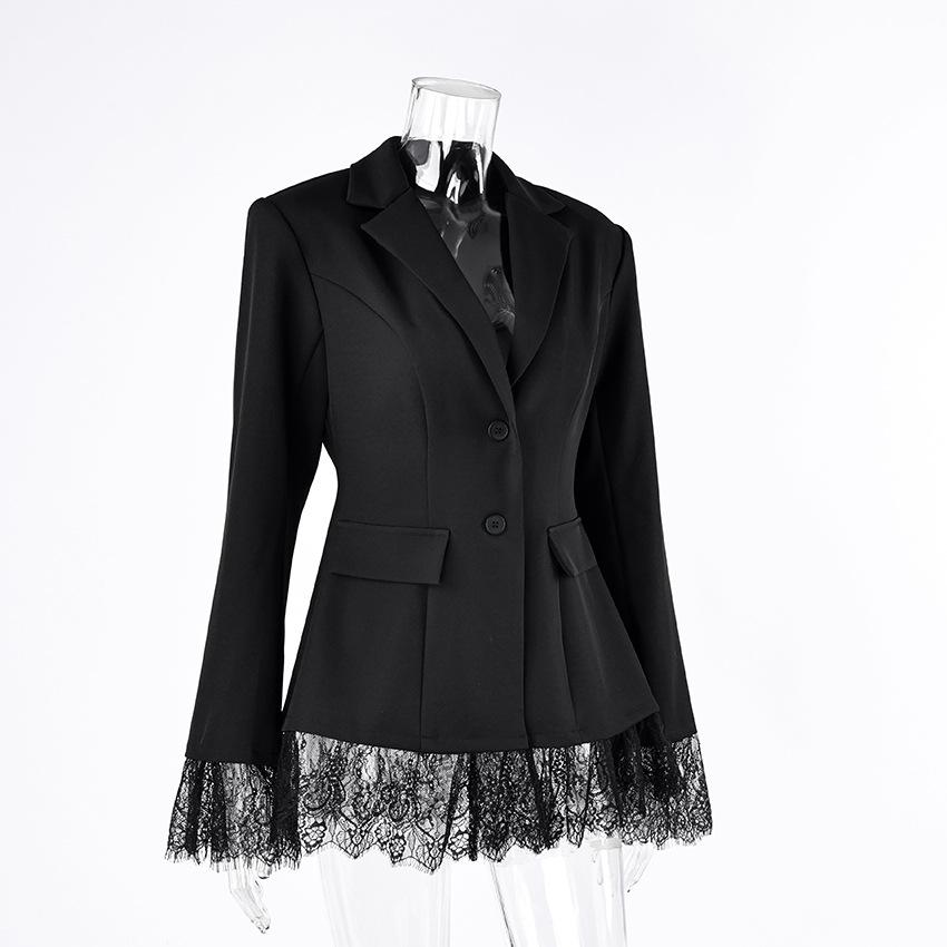New Autumn And Winter High-End Slim-Fit Lace Patchwork Blazer With A Stylish And Sophisticated Design