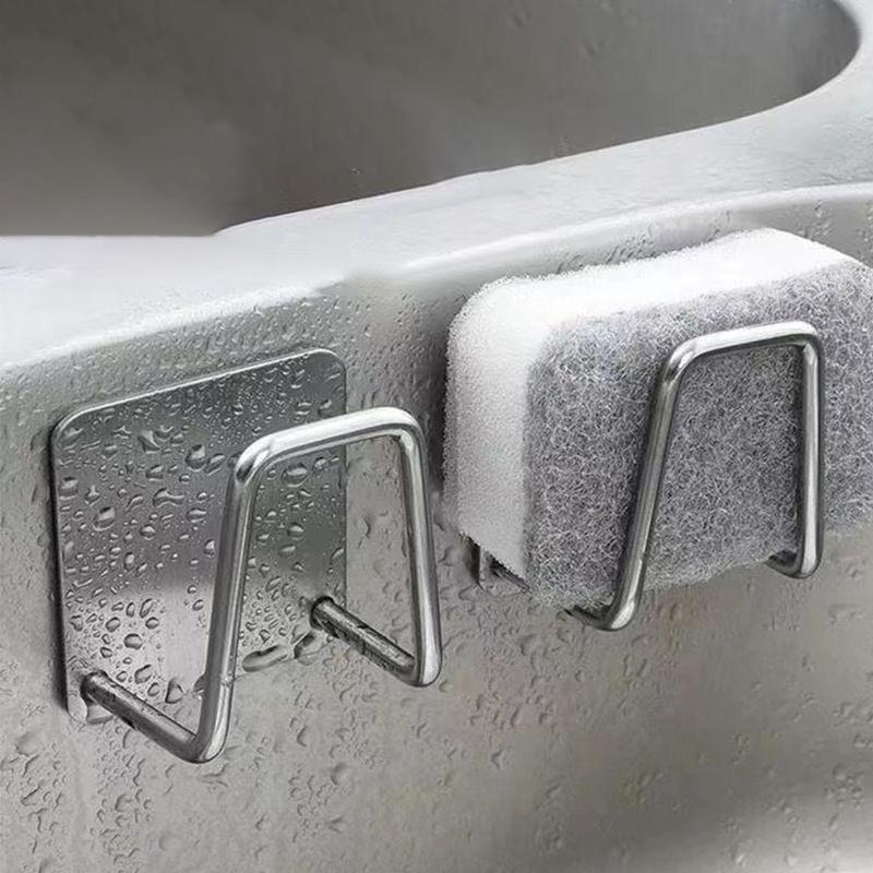 1-4pcs Sponge Holders Stainless Steel Sink Drain Drying Rack Bathroom Sponge Holder Wall Hooks Storage Holders Kitchen Gadgets