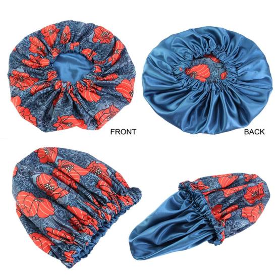 Bonnet Cap Floral Print African Style Satin Polyester Comfortable Hair Care Hat for Daily Wear