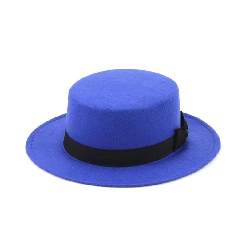 New Artificial Wool Jazz Felt Flat Top Hat Autumn Winter For Women's Felt Wide Brim Fedora Hat Gorros Mujer Invierno Top Hat