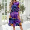 Women's Casual Mid-Length Dress Crew Neck Hawaiian Print Relaxed Fit Three Quarter Sleeve Summer Dress