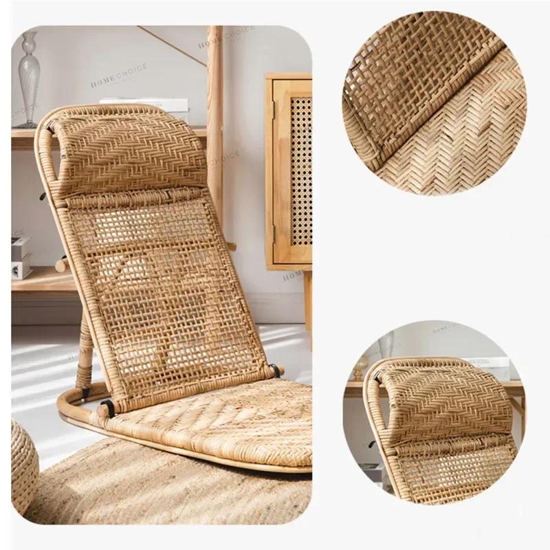 Portable Folding Rattan Beach Chair - Bamboo Frame, Suitable for Lawn, Pool Deck & Camping, Sun Lounger