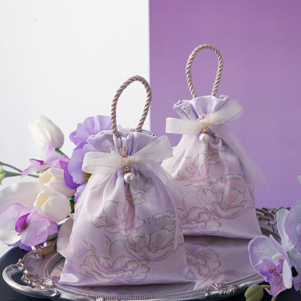 

Ribbon Festive Sugar Box Pearl Chinese Style Handbag Elegant Wedding Candy Bag Women фиолетовый
