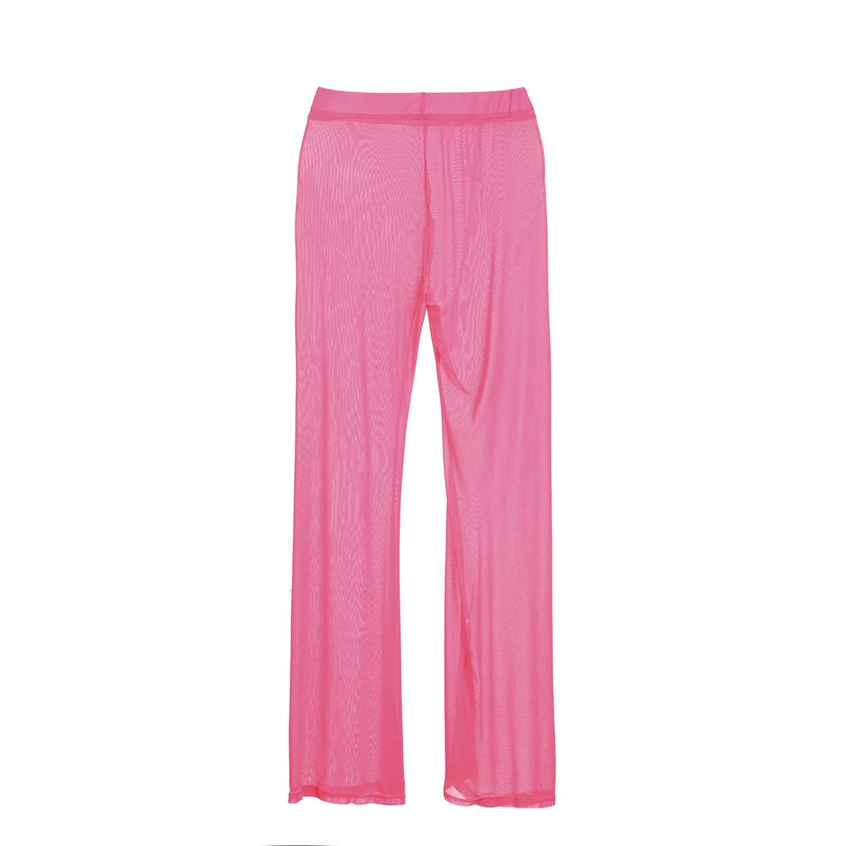 

МОДА Женские пляжные сетчатые прозрачные широкие брюки бикини накидка расклешенные брюки S розовый