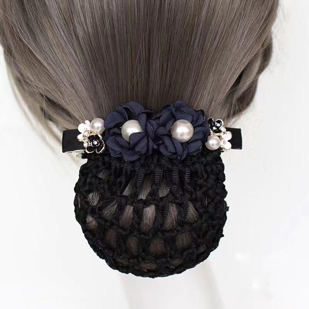 Pearl for Stewardess Nurse Flower Hairnet Women Spring Clip Mesh Snood Korean Style Headwear