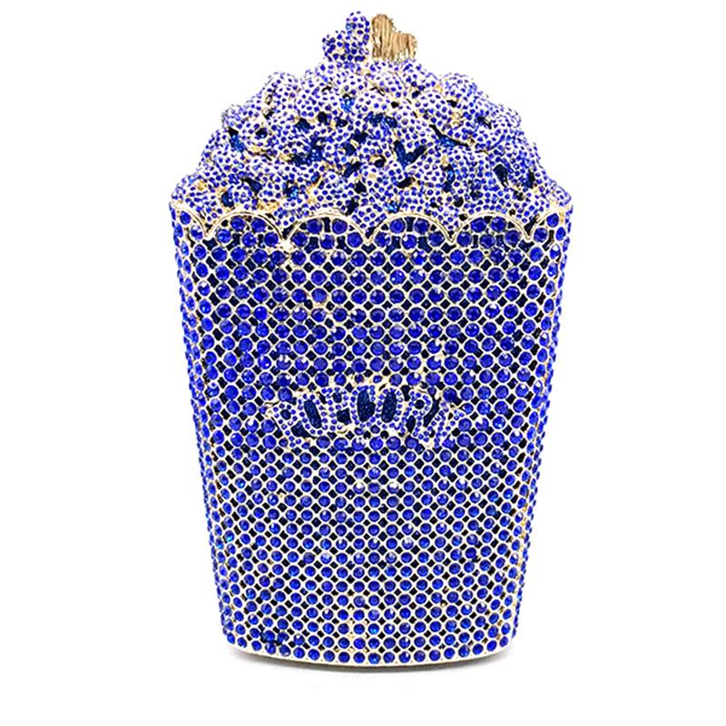 Popcorn White Clear/Red Evening Clutch Bag Wedding Purse Handmade Dazzling Women Shoulder Chain Handbags Party Cocktail Clutches