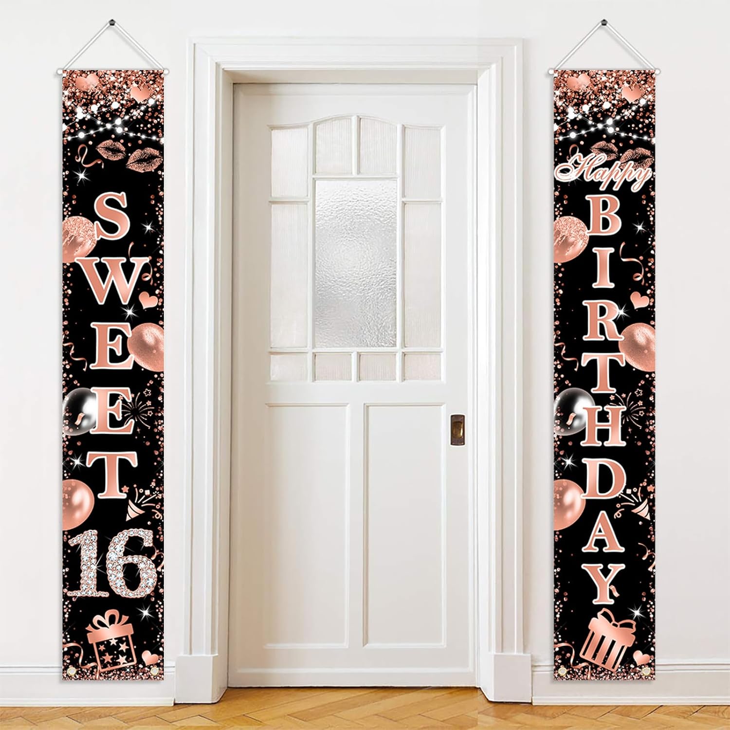Avezano Sweet 16 Banner Rose Gold Sweet 16 Happy Birthday Porch Signs 16th Birthday Decorations for Girls Sweet Sixteen Year Old Birthday Banner чёрный