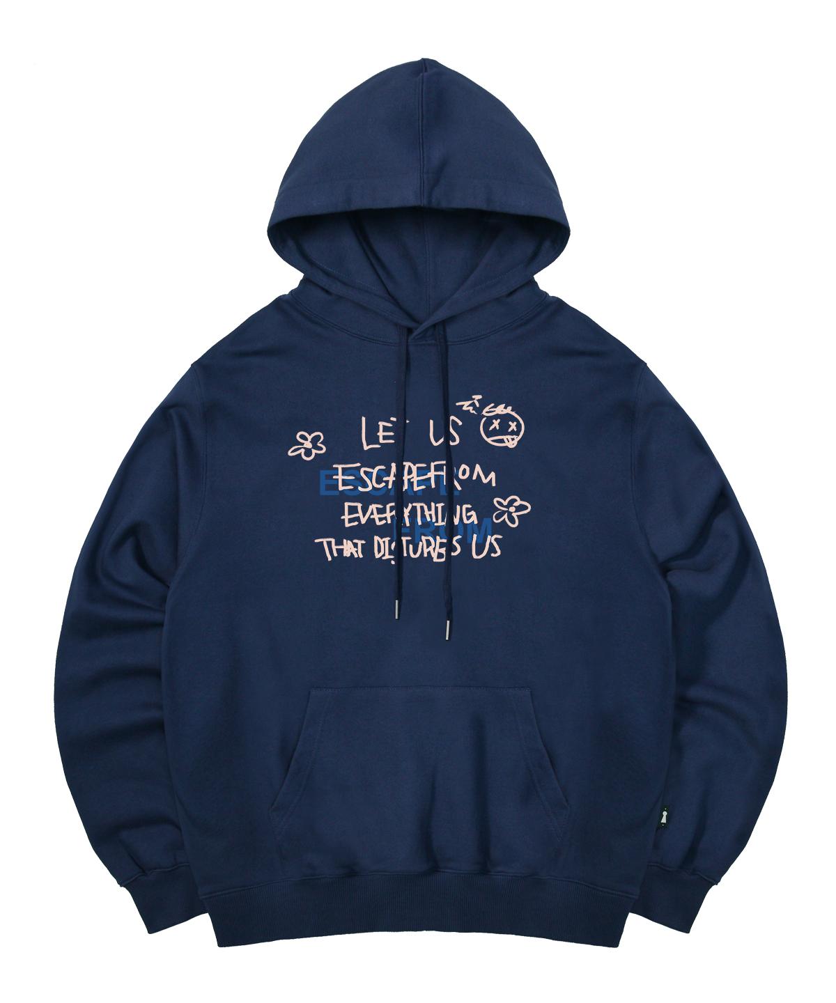 Escape From Let Us Lettering Print Hoodie Deep Blue L