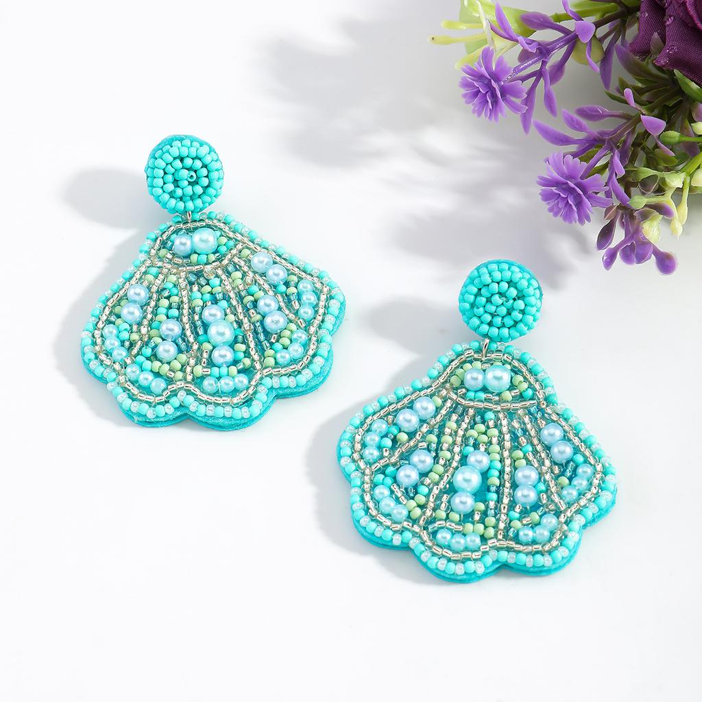 European and American summer trends, starfish handmade rice bead earrings, personalized ocean style, casual and versatile shell shaped earrings