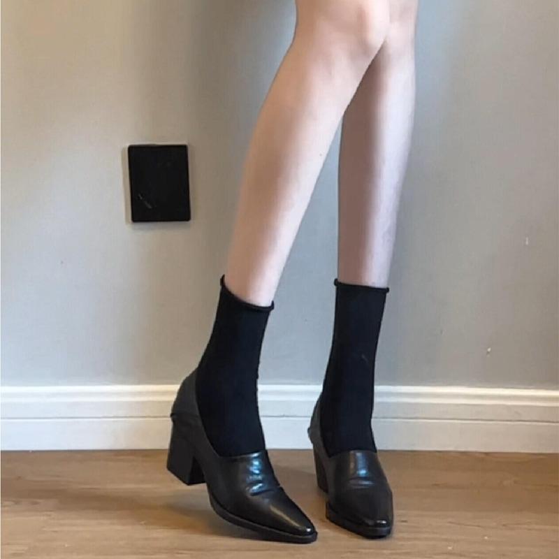 Sheepskin Version~ Retro Small Leather Shoes Women's One-pedal Loafers High-heeled Commuter Shoes Pointed Thick-heeled Single Shoes