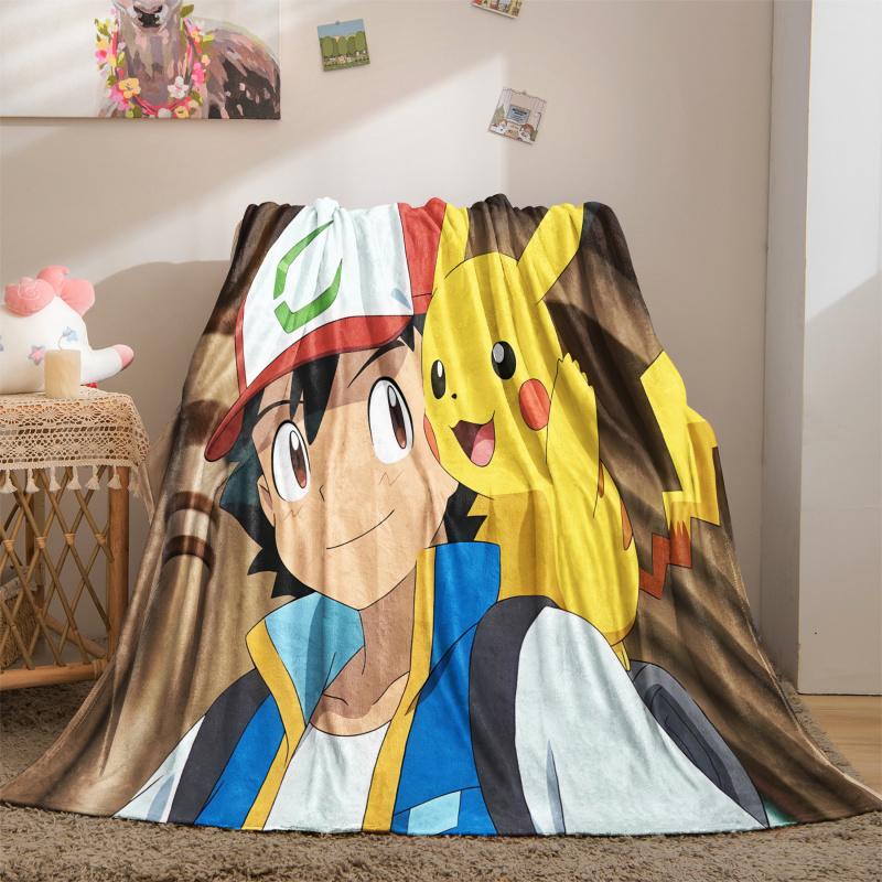 Anime Pokemon Flannel Blanket Cartoon Pikachu Children's Gift Blanket Home Sofa Lunch Break Blankets  Student Throw Blankets