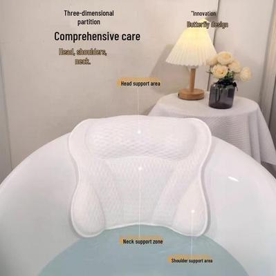 In Stock 4D Machine Washable Bath Pillow with 6 Suction Cups for Back Support