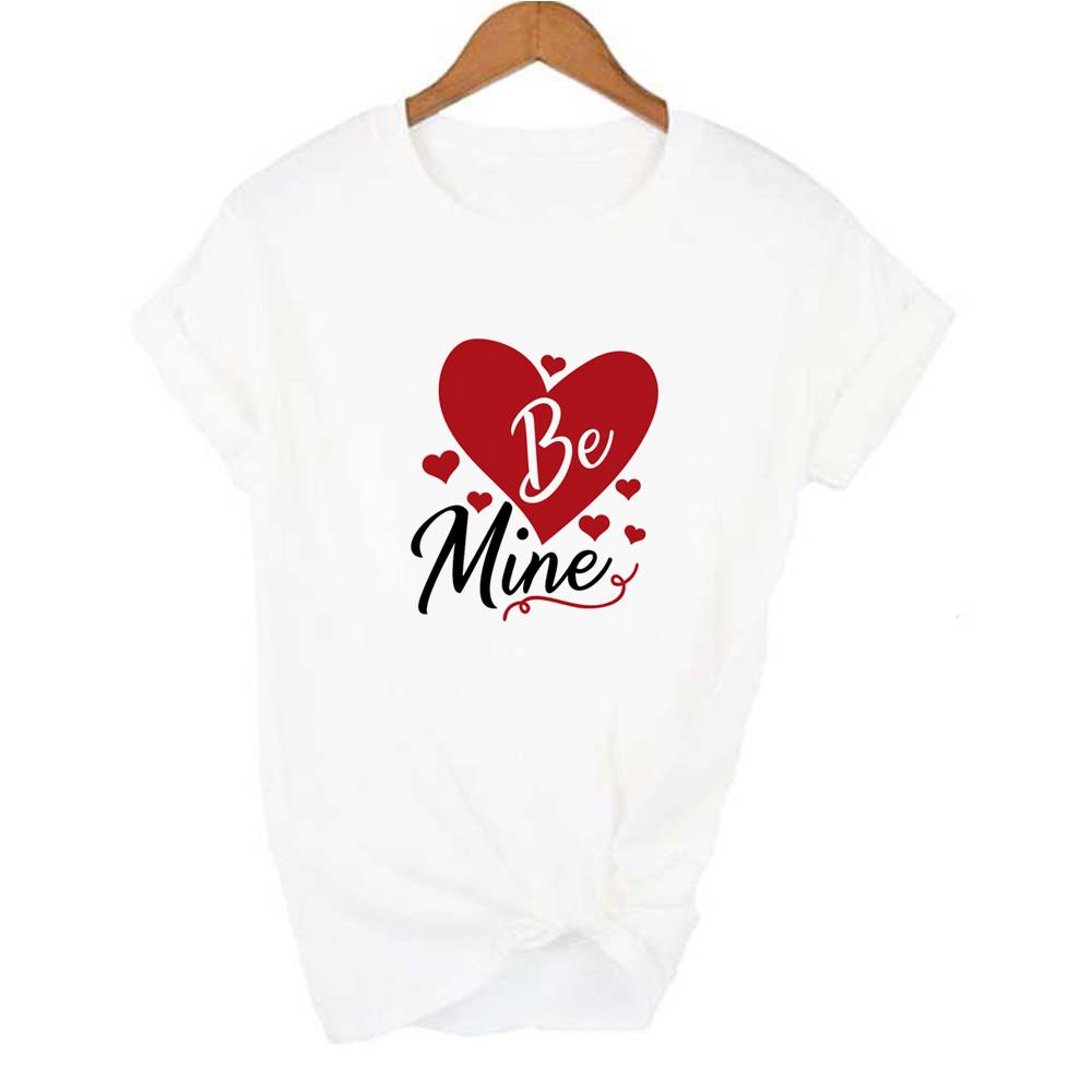Be Mine Love Print Women Graphic Tee Aesthetic Kawaii Clothes Harajuku Short Sleeve T Shirt Casual