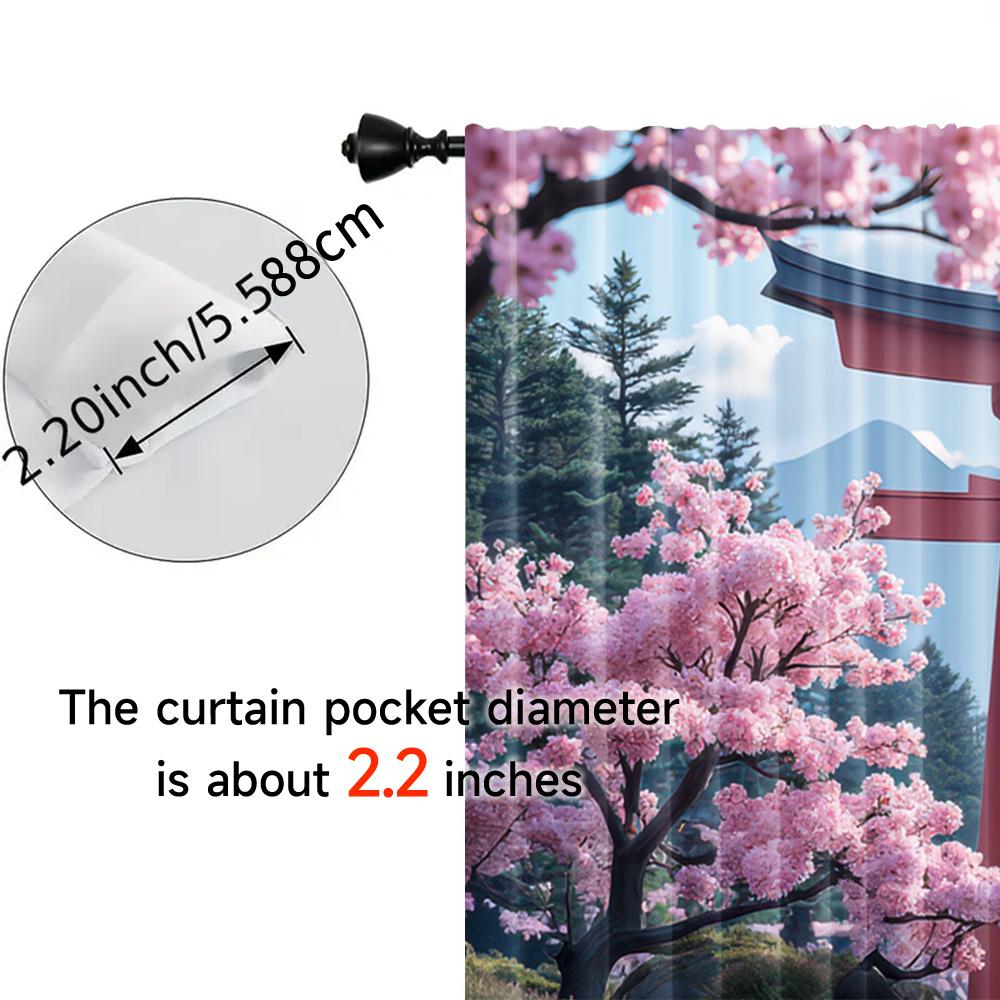 Flat Printing Party Window Curtains Sakura Torii Gate Japanese Art Polyester Birthday Aesthetic Room Blackout Set Of 2 Made