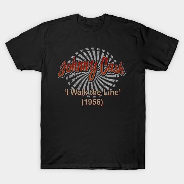 

Men Black Print T-shirt Johnny Cash, ‘I Walk The Line’ No-Cut Transfer Paper Print Cotton Tshirt 2XL