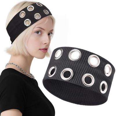 Women Hair Band Punk Style Rock Stretch Headband with Hollow Eyelets Aesthetic Design Hair Accessories