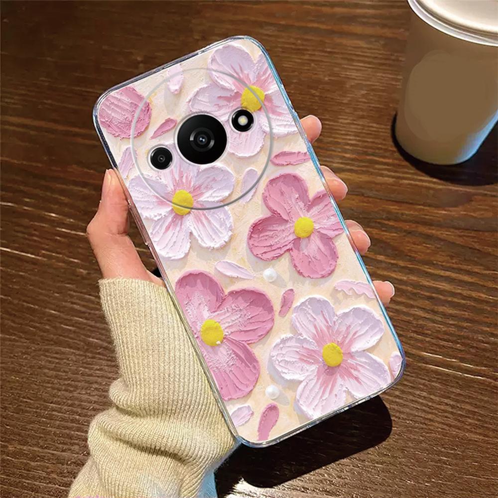 Rose Flower Oil Painting Pearl Phone Case Transparent Clear For Xiaomi Redmi A3 A1 A2 Plus A5 A3X Cover Silicone RedmiA3 6.71"