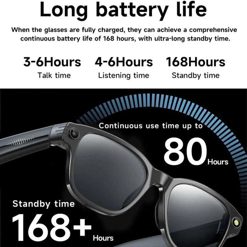Smart Glasses 1200P HD Photo Video Recording 800W Camera AI Voice ChatGPT Glasses Bluetooth Call Music Player Wearable Multifunctional Sport Sunglass
