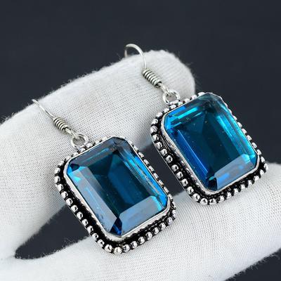 Indicolite Edelstein Ohrring, 925 Sterling Silber Ohrring, Boho Silber Ohrring Schmuck, Boho Ohrring für Geschenke, Damen Schmuck Ohrring