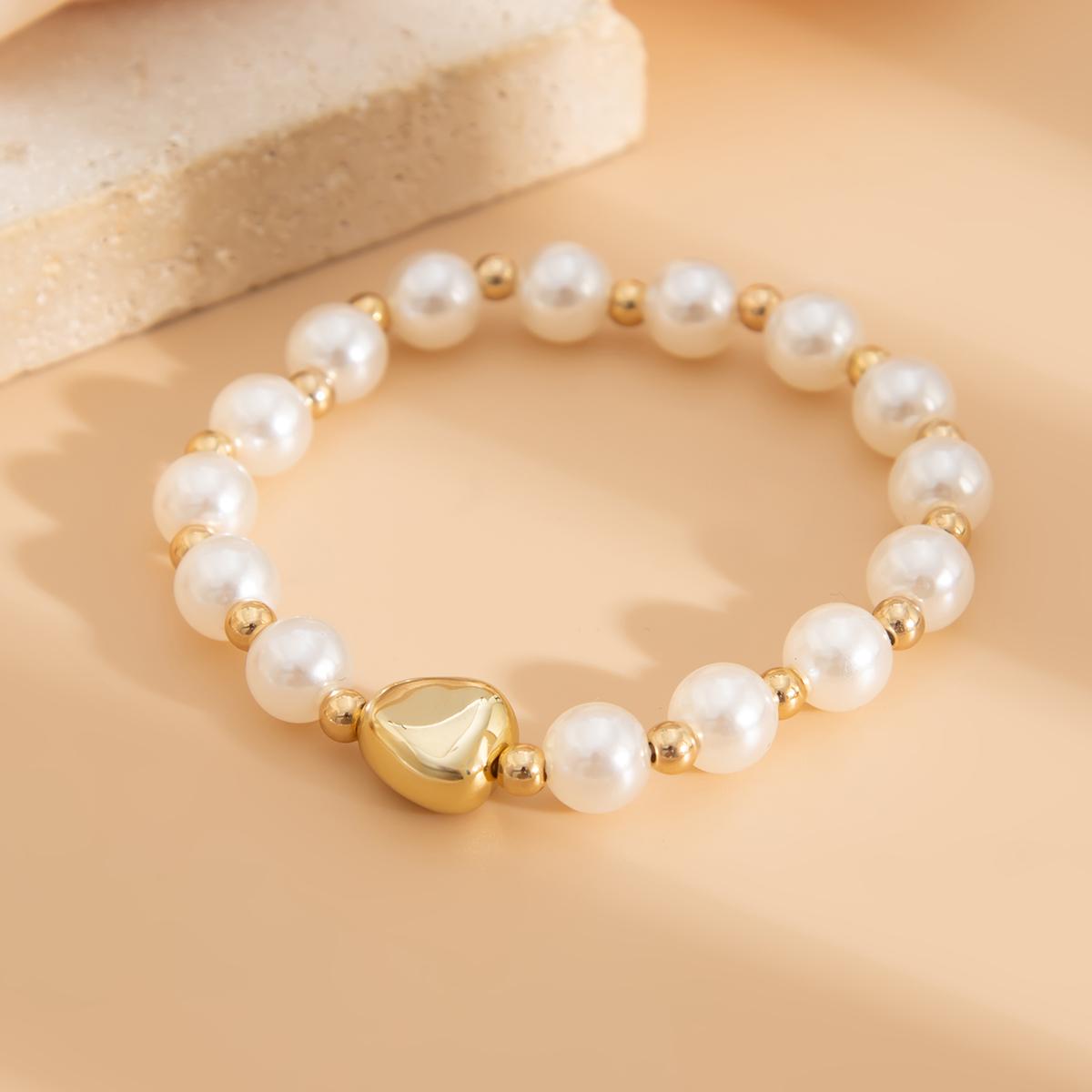IngeSight.Z Trendy Imitation Pearl Irregular CCB Beads Bracelets Woman Creative Wave Shaped Chunky Metal Bangles Ladies Jewelry