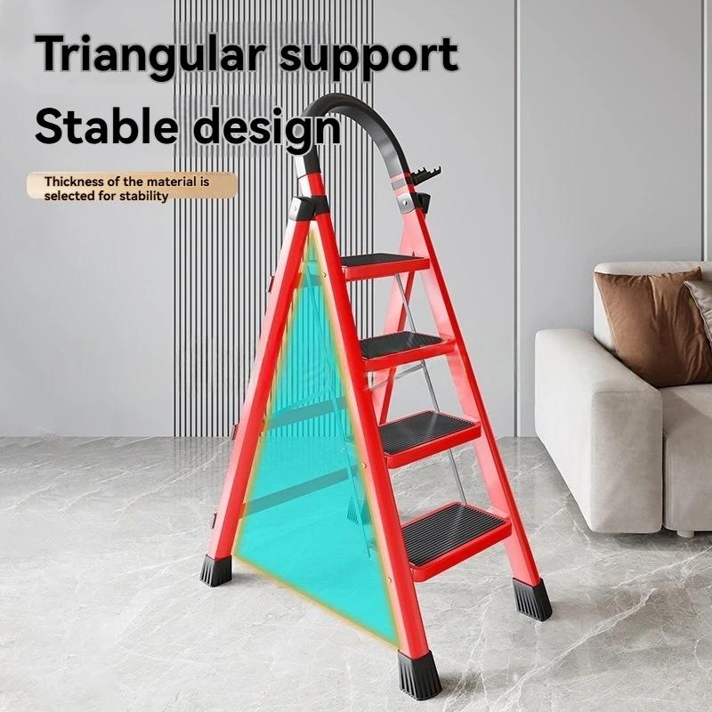 Widening pedal folding ladder, thickening steel folding ladder, safety handrail step ladder, anti slip foot pad, with tool rack