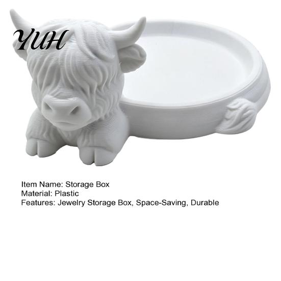 Ring And Earring Organizer Highland Cow Jewelry Storage Tray, Round Tray 3D Printed Desktop Ornament Organizer, Decorative Tabletop Container