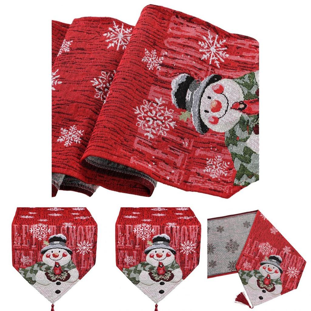 Holiday Snowman Table Cover In Cotton Linen Material For Christmas Celebration