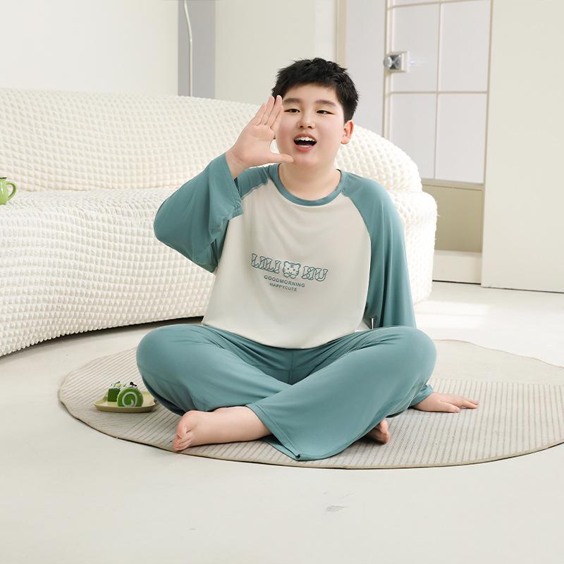Spring Plus Size Kids' Raglan Long Sleeve Pajama Set - Teen Loose Fit
