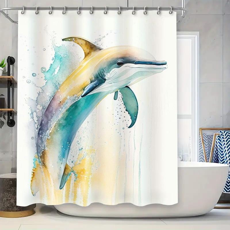 

Watercolor Dolphin Shower Curtain Set Modern Bath Decor for Kids Bathroom (80x180cm) 90x180cm
