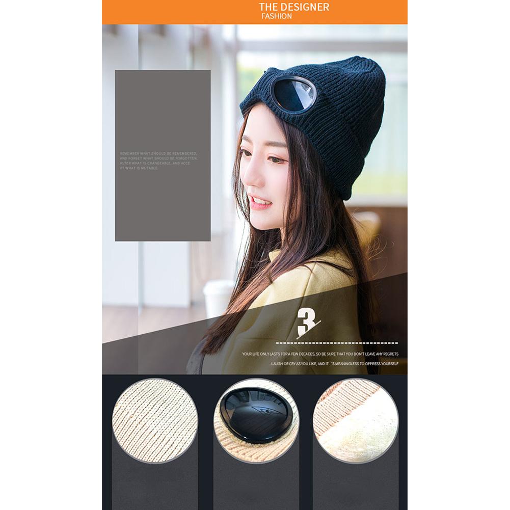 Men Women Couple Fashion Autumn And Winter Fleece Knit Warm Wool with Googles Ski Cap Hat