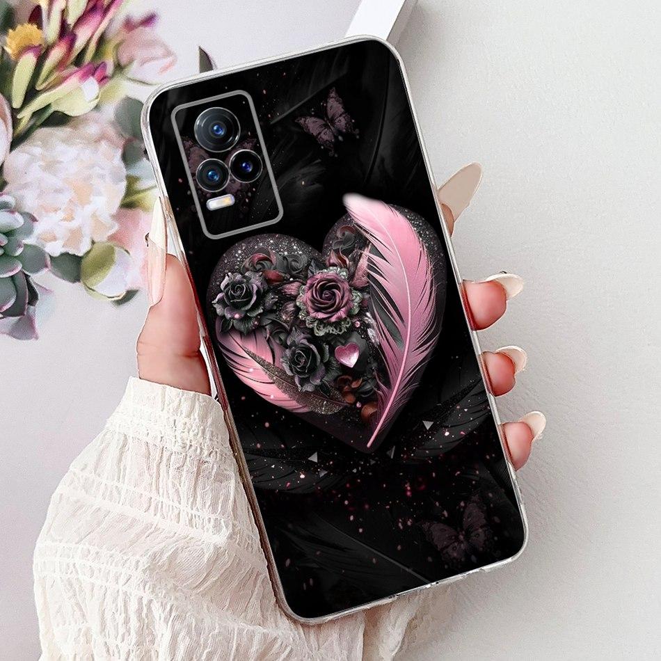 For Vivo V21e V2061 / V21 4G 5G V2050 V2066 Phone Case VivoV21e V 21 4G Elegant Floral Cat Printing Soft Silicone TPU Cases