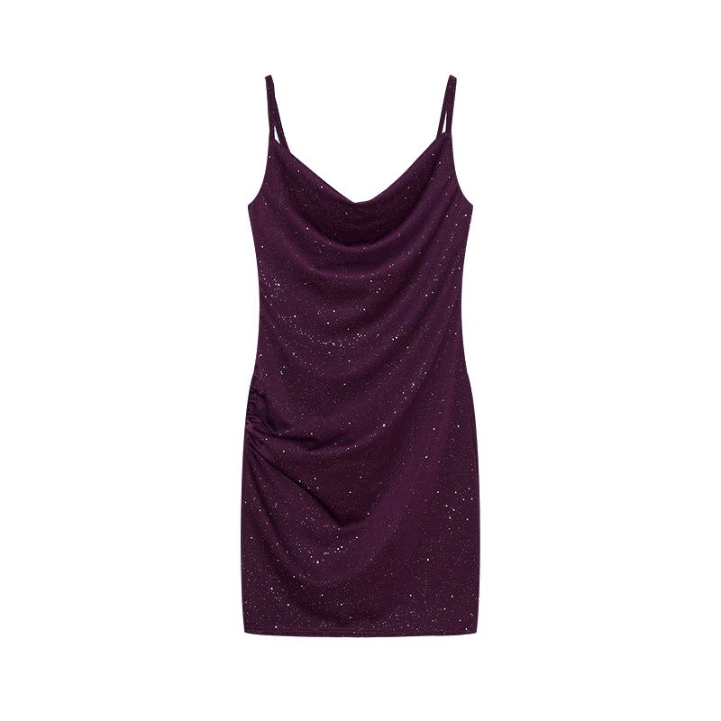

European Station Slim Sleeveless Sling Dress Hot Rhinestone Purple 2XL