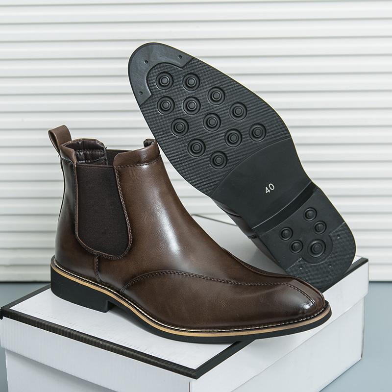 Fashion Fashion Classic Mens Ankle Boots Handmade Soft Leather Chelsea Boots Slip on Business High Top Shoes New Design Male Dress Botas