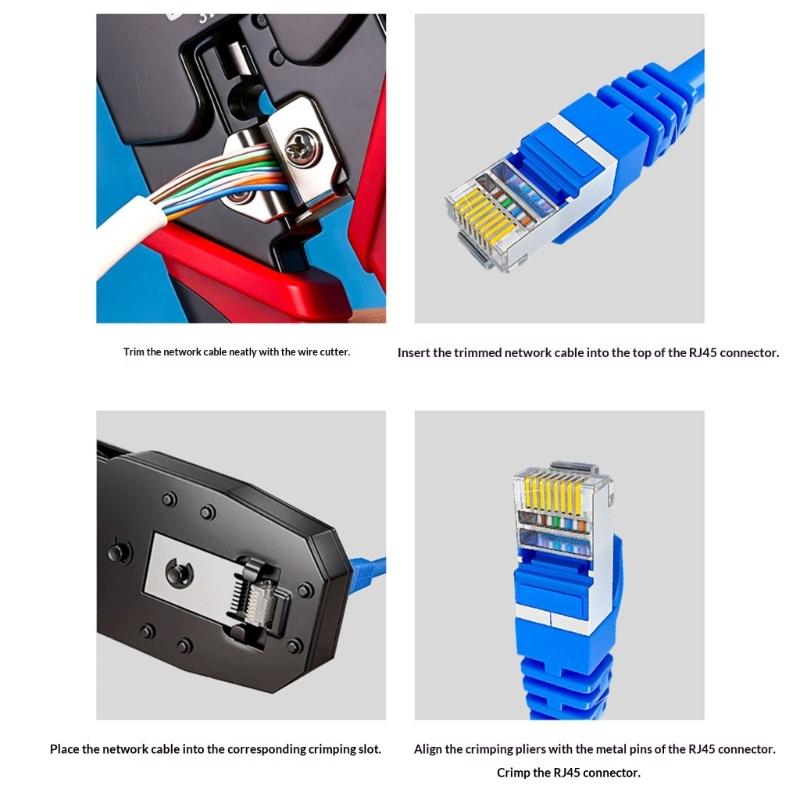 Ratcheting Modular Data Cable Crimper Wire Stripper Wire Cutter for Cat6a Cat6 Cat5 Ergonomic Slip Resistant