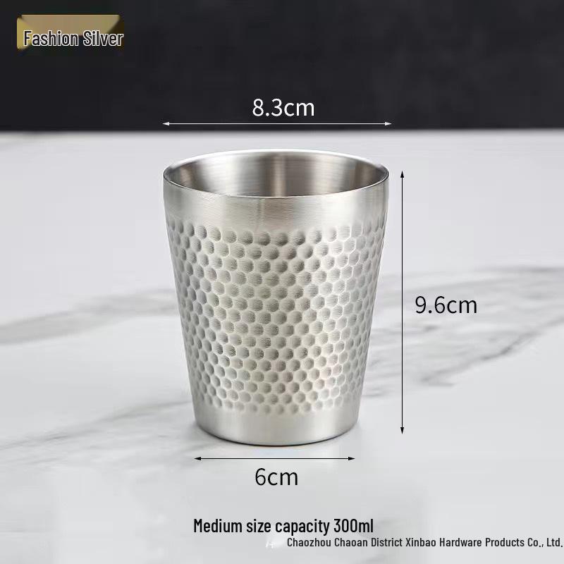 Golden Diamond Honeycomb 304 Stainless Steel Double-Layer Cup - Hammered Design, Anti-Scald. Perfect for Juice, Beer, and Tea.