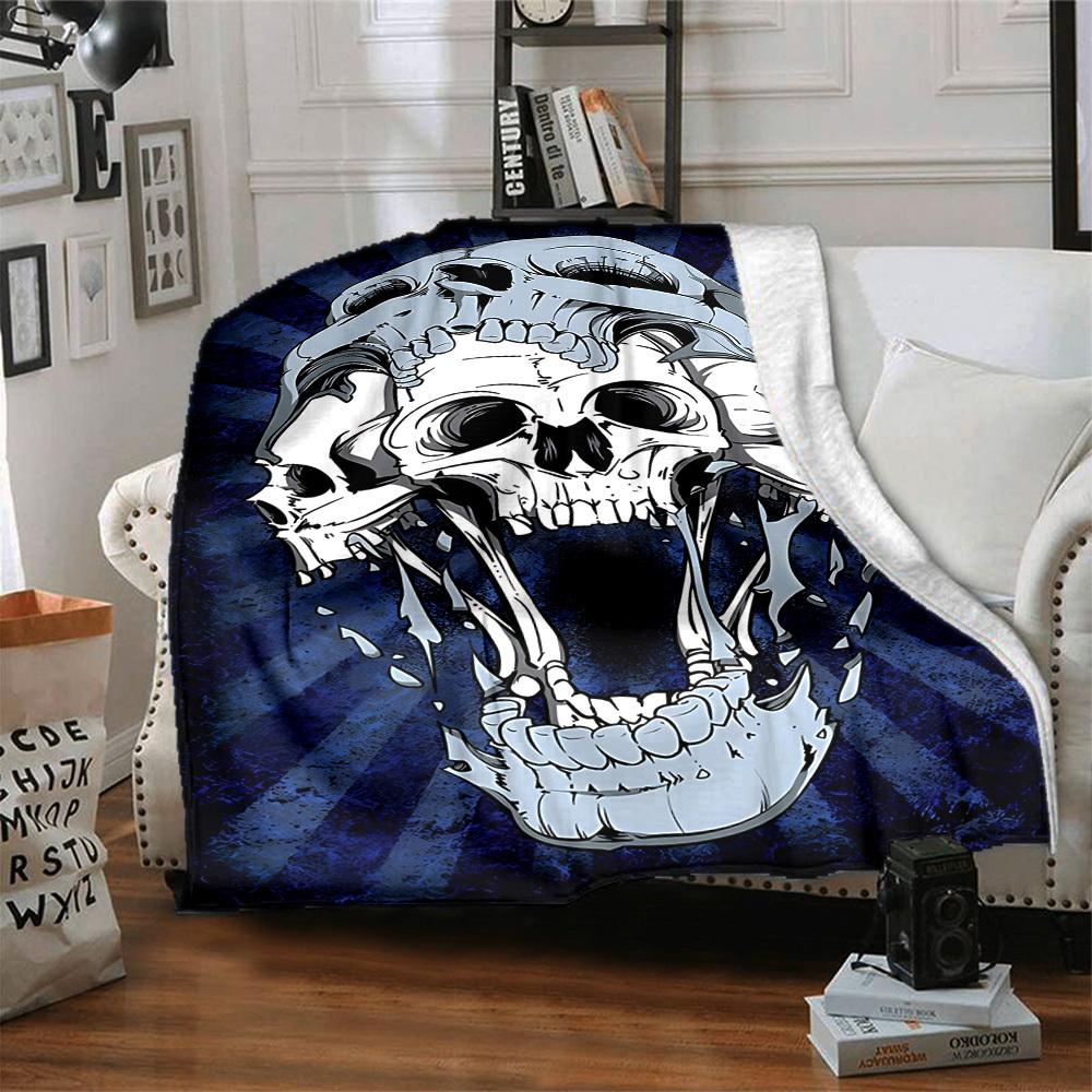 1pc Skull Blanket, Lightweight Flannel Throw Blanket For Sofa, Bed, Travel, Camping, Living Room, Office, Couch, Chair, And Bed