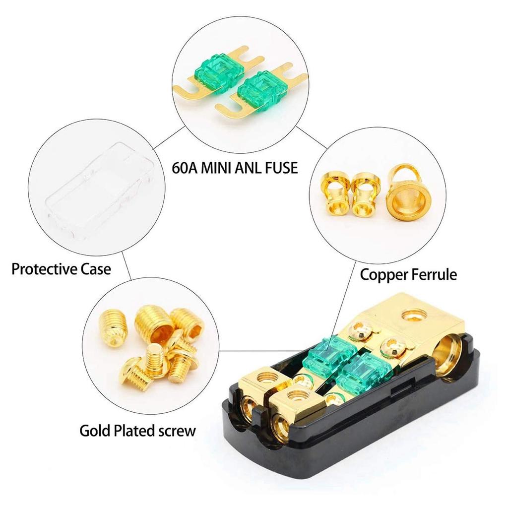 Fuse Holder, Qiilu 1 In 2 Out 0/4 AWG To 4/8 AWG Audio Power