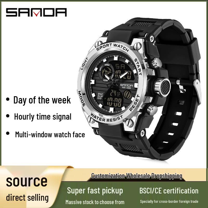 Sanda Teen's Waterproof Dual Display Sports Watch with Luminous Alarm