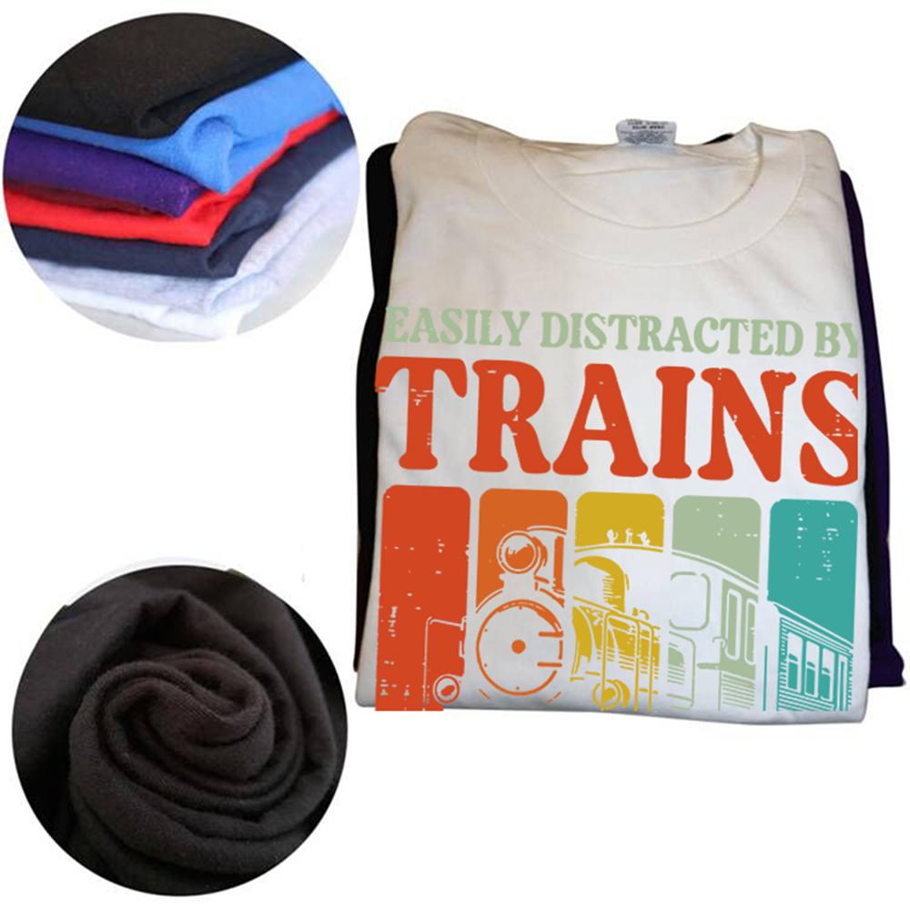 Vintage Easily Distracted By Trains Funny Graphic Tshirt Men Women Hip Hop Oversized T Shirt 100 Cotton Comfort Tshirts