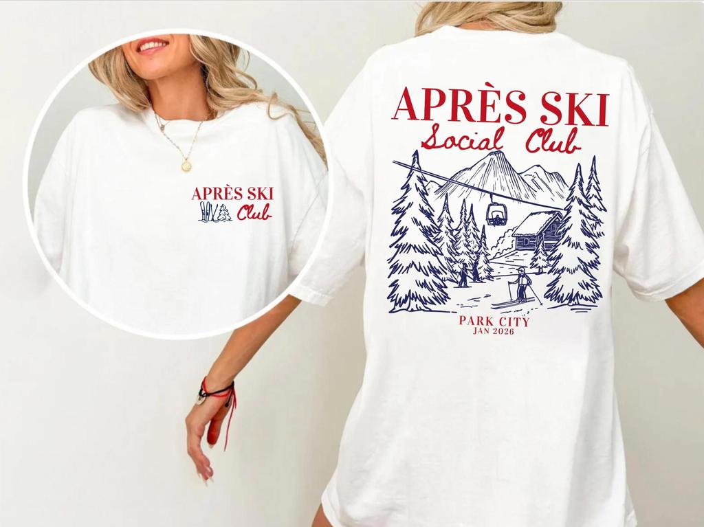 Custom Après Ski Social Club T-Shirt, Personalized Ski Trip Shirt, Comfort Colors Skiing Tee
