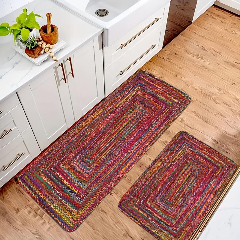1Pcs Anti Fatigue Kitchen Rugs,   Bohemian RedPrint Waterproof Non-Slip Thick Cushioned Kitchen Mat Heavy Duty Comfort Standing Mat for Kitchen