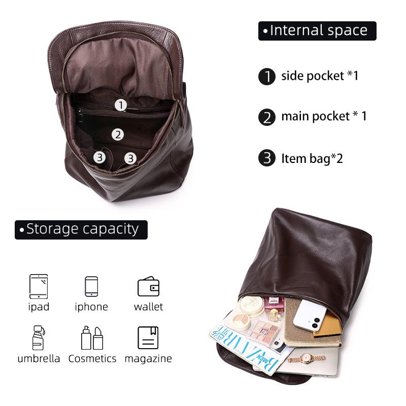 Leather Women'S Bag Large Capacity Backpack Light Leisure Commuter Backpack Cowhide Bag