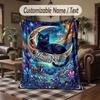 Moonlit Cat Dreams Theme Throw Blanket Custom Name Text Personalized Blanket Soft Cozy Blanket for Home Sofa Bed